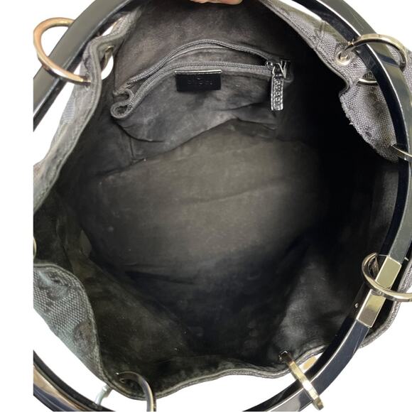 Gucci GG Monogram Bucket Bag Black Resin Ring Handles Vintage Frida Giannini - Picture 12 of 16
